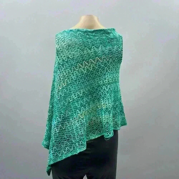 Vintage Knit Poncho Cape One Size Lightweight Asymmetrical Y2K Pullover Green - Picture 2 of 9